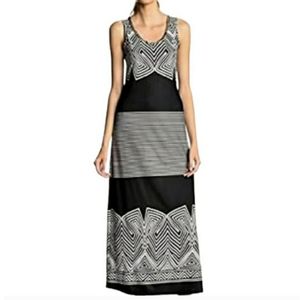 MSK Black & White Geometric Stripe Print  Sleeveless Maxi Small Dress NWT